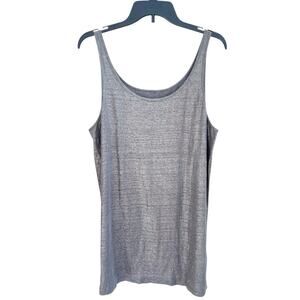 Eileen Fisher Organic Linen Sz L Shimmer Tank Top Tunic Metallic Silver Gray